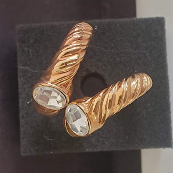 Swarovski‎ Gold Plated Hoop Earrings with Large Crystal Pierced Rope Design - Picture 5 of 6